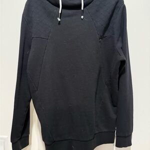Black Quilted Hoodie with Drawstrings